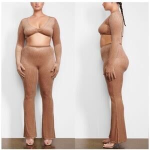 NWT Skims Velvet Burnout Logo Glove Crop Top Sienna Size 4X‎ Loungewear Cozycore